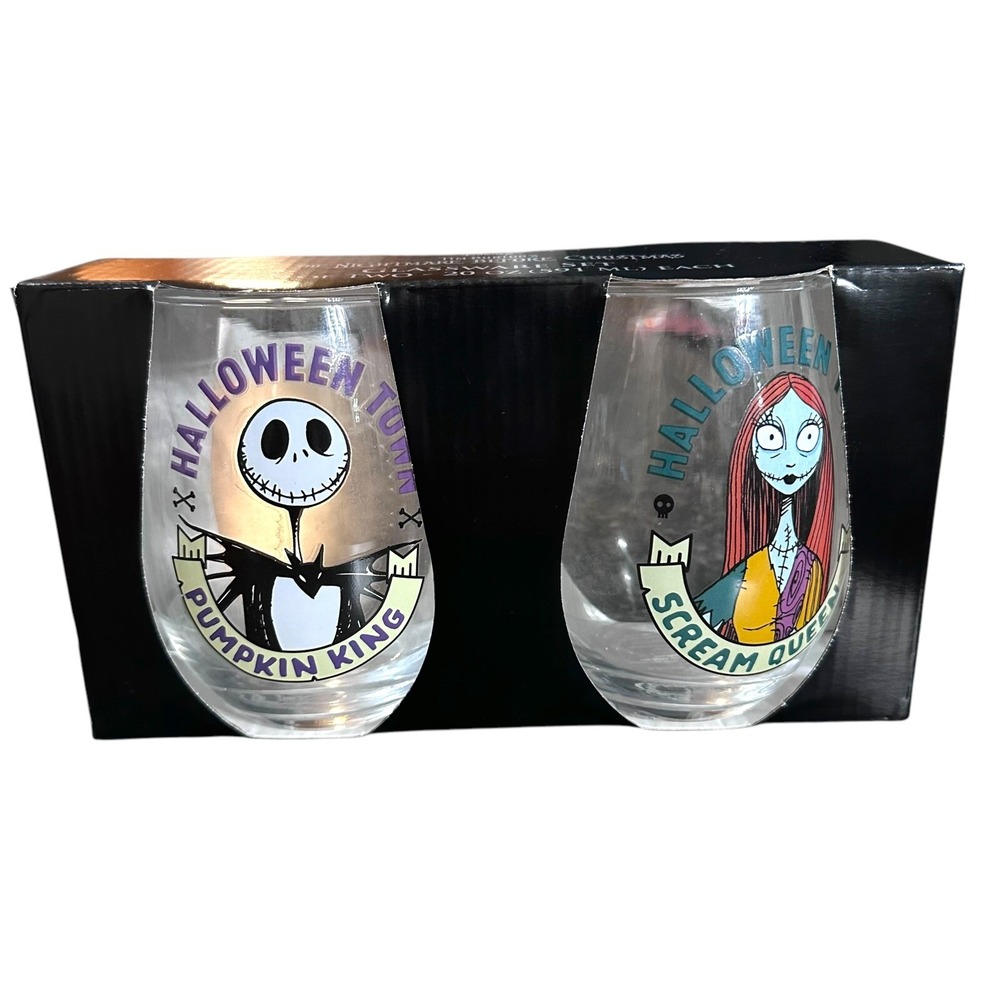Disney The Nightmare Before Christmas 2 - 20 oz Stemless‎ Tear Drop Wine Glasses